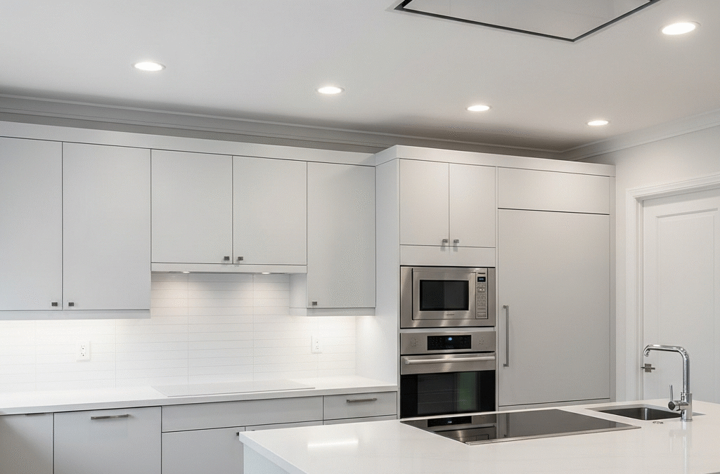 Modern kitchen interior featuring new cabinet doors.