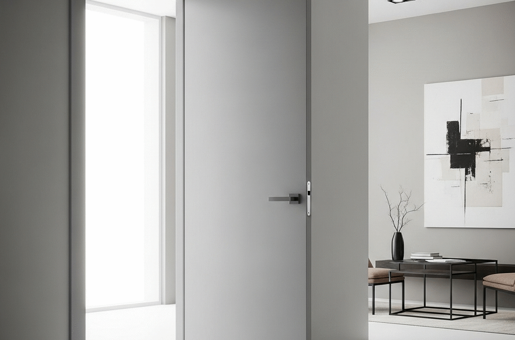 Close-up of a handleless door showing the smooth, uninterrupted surface.
